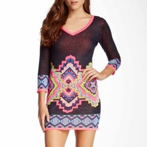 Bodycon Dress! Flying Tomato Neon Tribal Boho Southwest Sweater V-neck - M